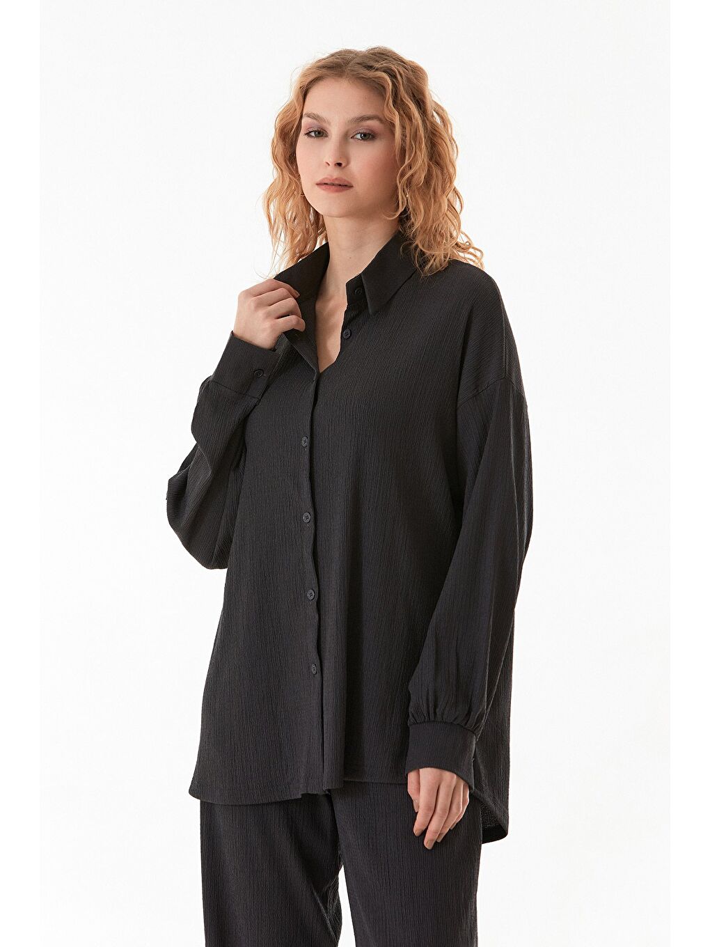 Antrasit Fullamodest Gömlek Yaka Bürümcük Kumaş İ̇Kili Takım-2