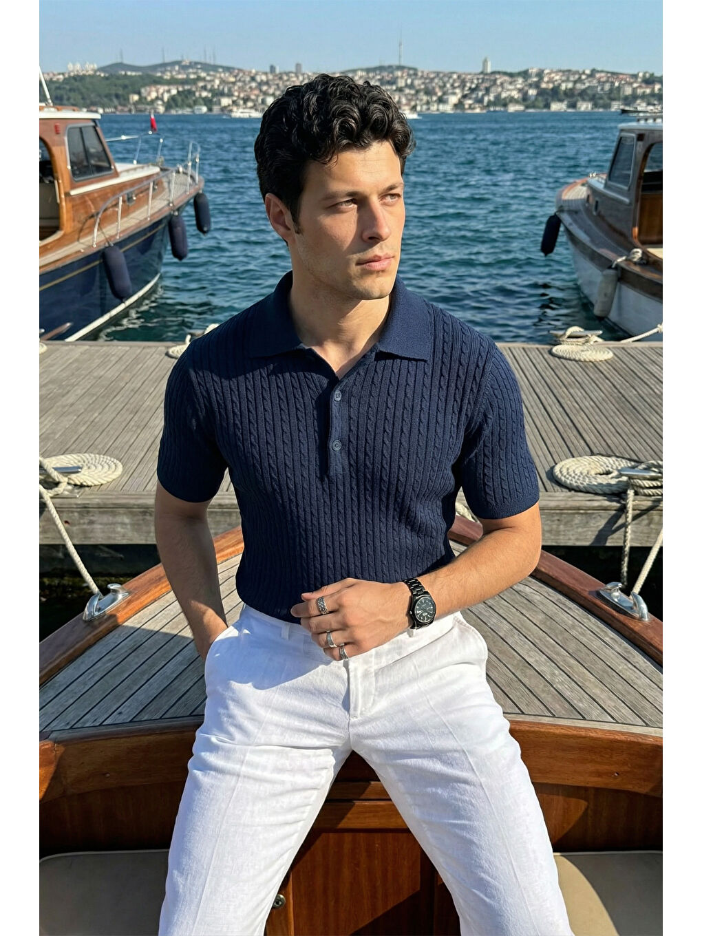 Mavi Tangi Premium Pamuk Slim Fit Polo Yaka Erkek Triko Tişört-5