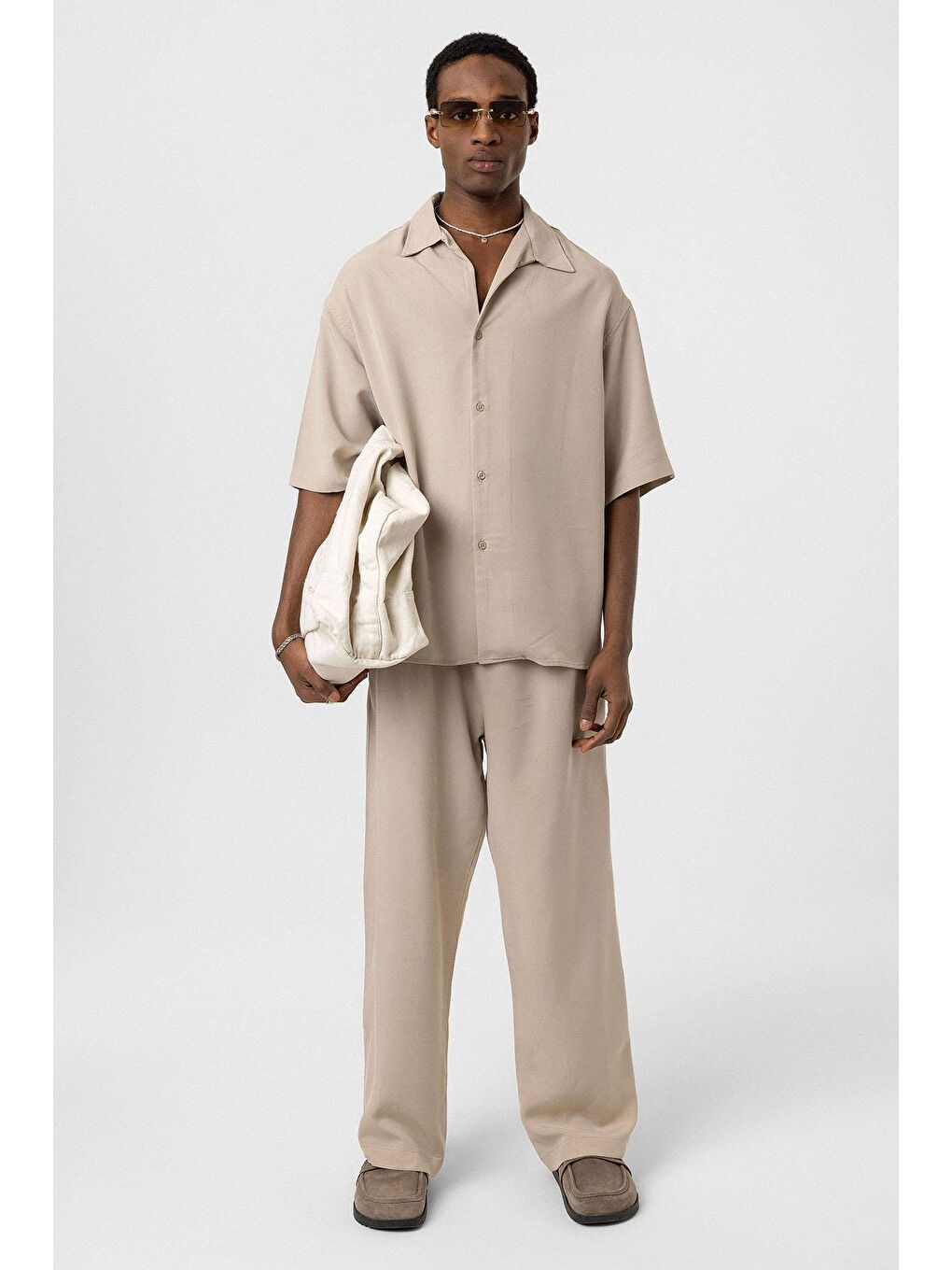 Relaxed Fit Kumaş  Erkek Pantolon Bej