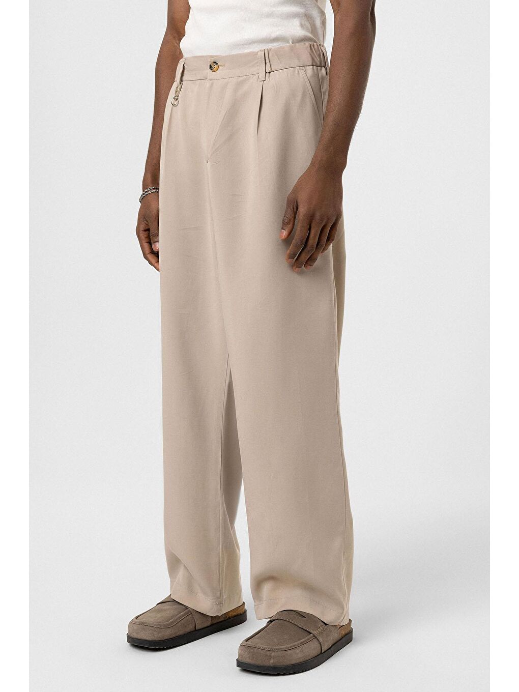 Relaxed Fit Kumaş  Erkek Pantolon Bej-2