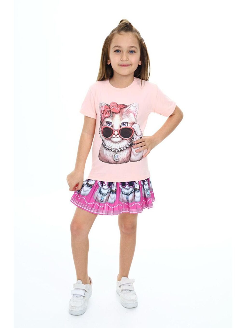 Siyah Sevimli Kedi Etek Tişört-2