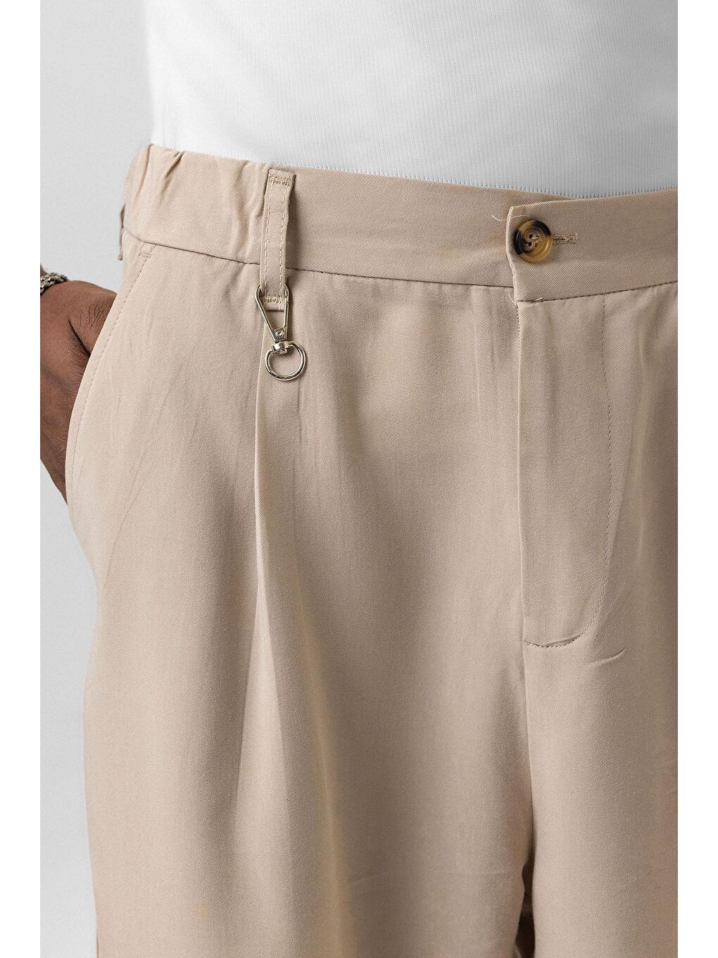 Relaxed Fit Kumaş  Erkek Pantolon Bej-4