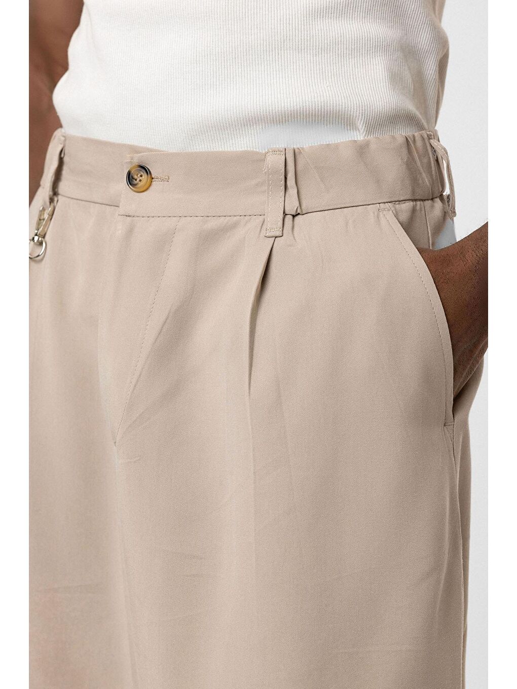Relaxed Fit Kumaş  Erkek Pantolon Bej-5
