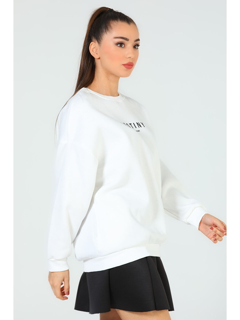 GÜLSELİ Ekru Kadın Baskılı Şardonlu Üç İplik Sweatshirt - 3