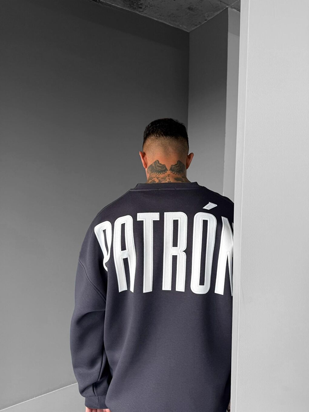 ablukaonline Erkek Oversize Patrón Baskılı Premium Sweatshirt Antrasit - 1