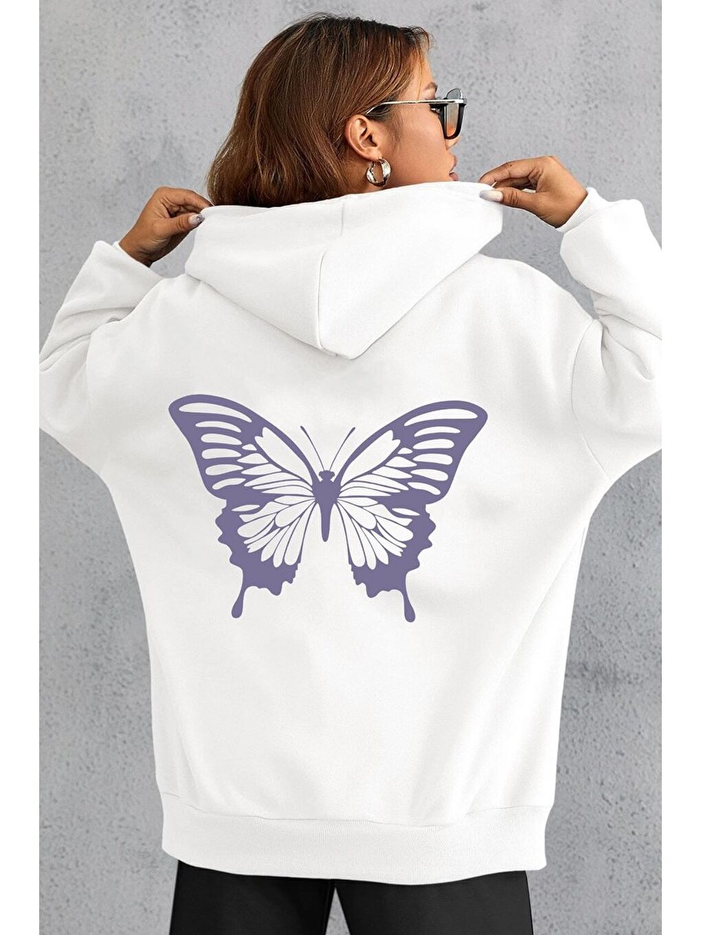 uyguntarz Beyaz Unisex Butterfly Baskılı Sweatshirt