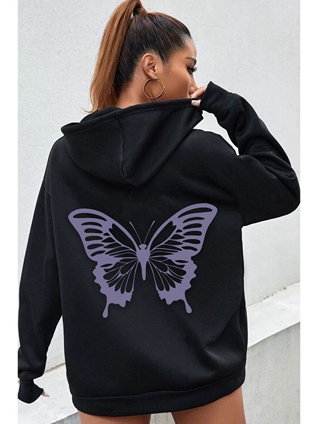 uyguntarz Siyah Unisex Butterfly Baskılı Sweatshirt