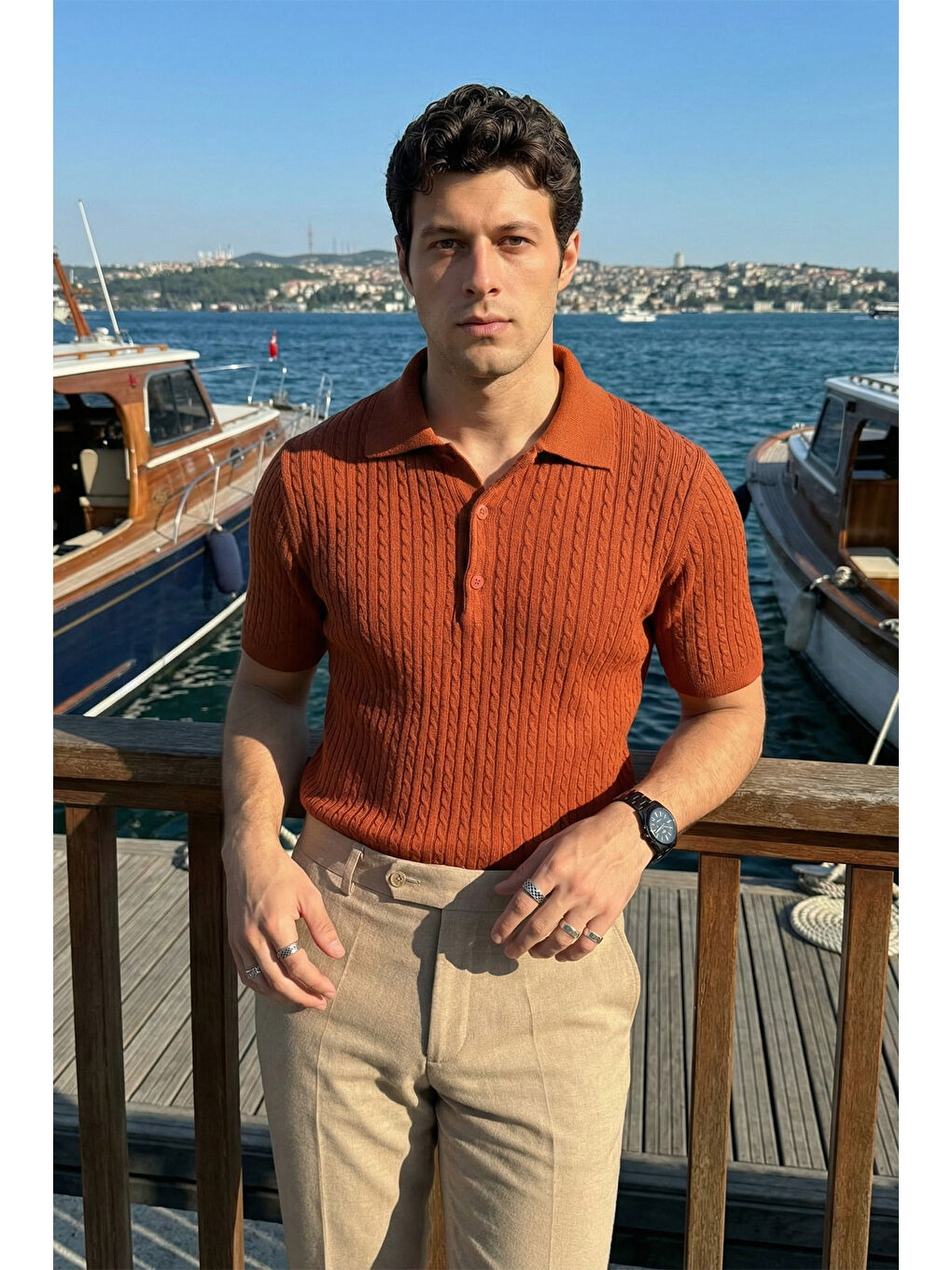 Turuncu Tangi Premium Pamuk Slim Fit Polo Yaka Erkek Triko Tişört-1