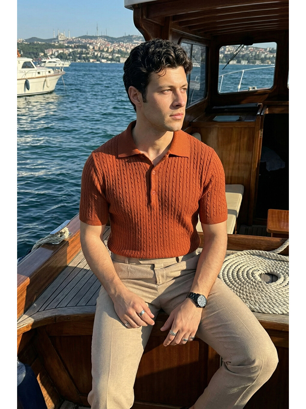 Turuncu Tangi Premium Pamuk Slim Fit Polo Yaka Erkek Triko Tişört-2