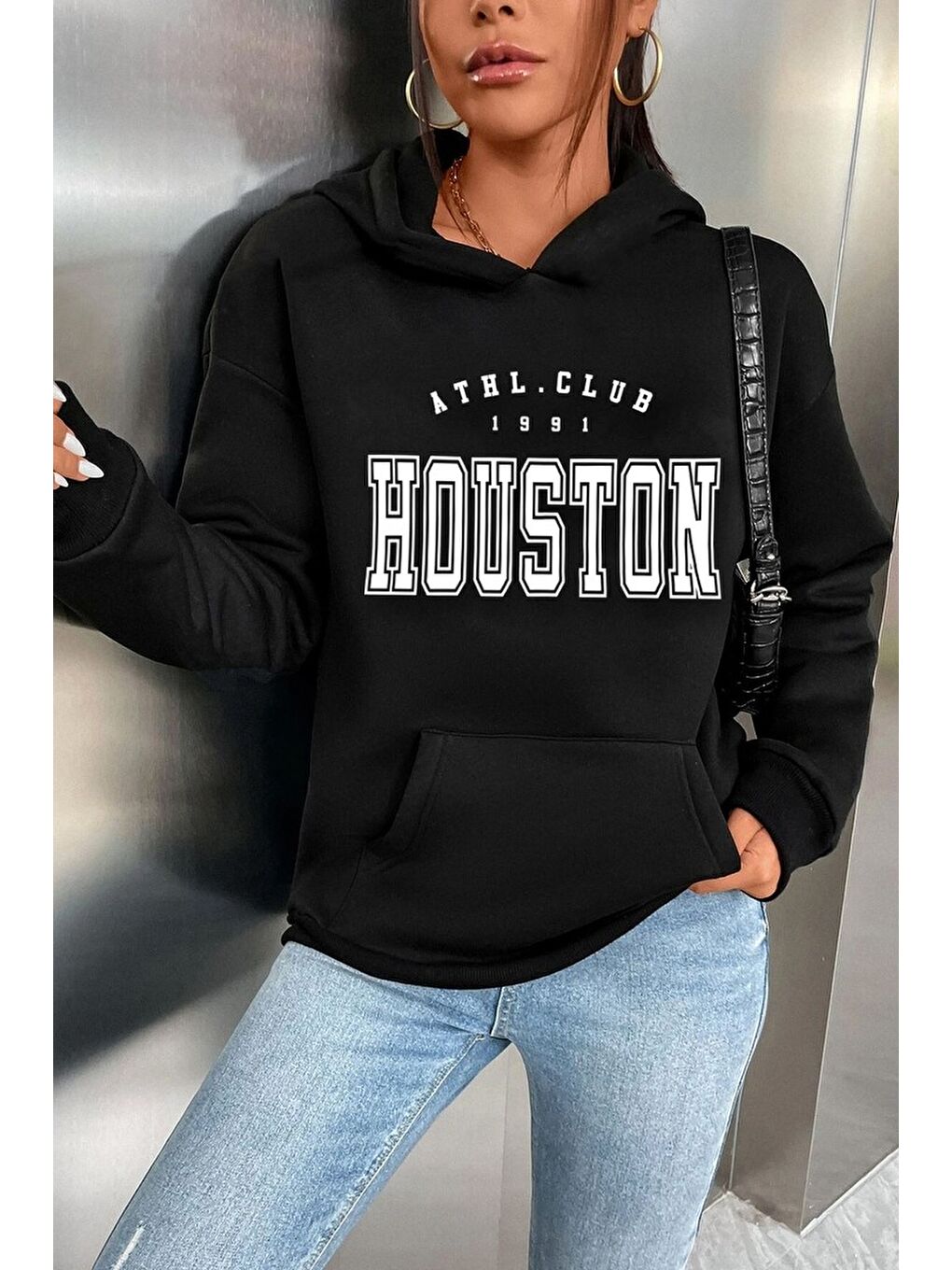 uyguntarz Siyah Unisex Houston Baskılı Sweatshirt