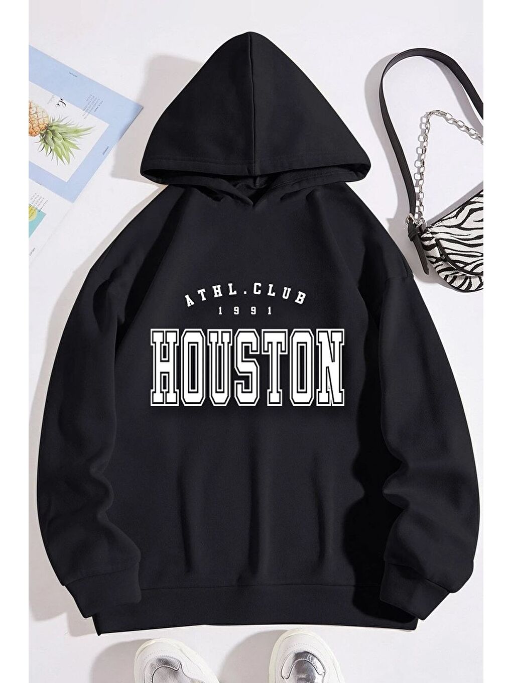 uyguntarz Siyah Unisex Houston Baskılı Sweatshirt - 1