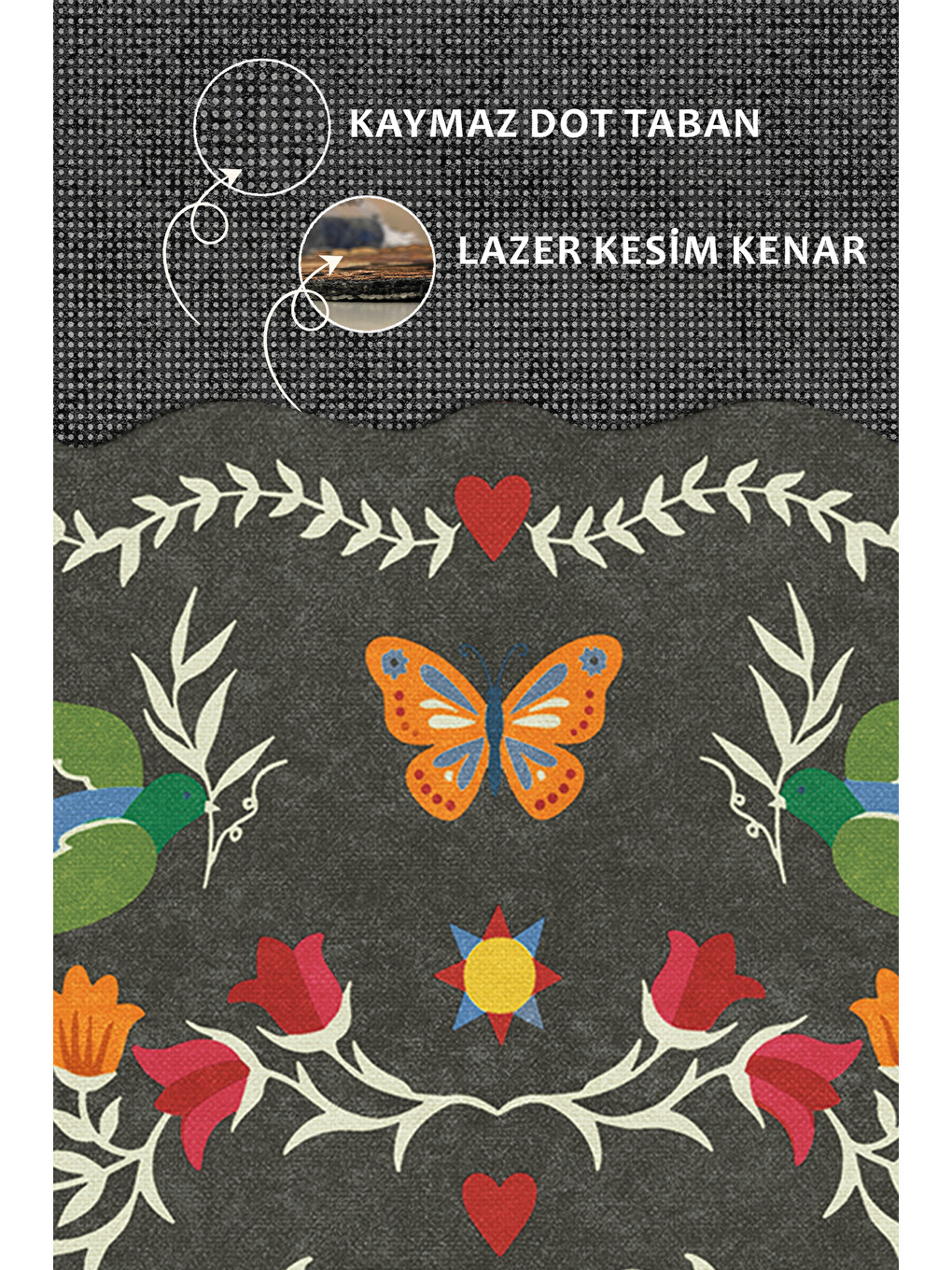 Siyah Modern Dekoratif Halı – Makinada Yıkanabilir, Kaymaz Taban, İnce Lazer Kesim Halı-3