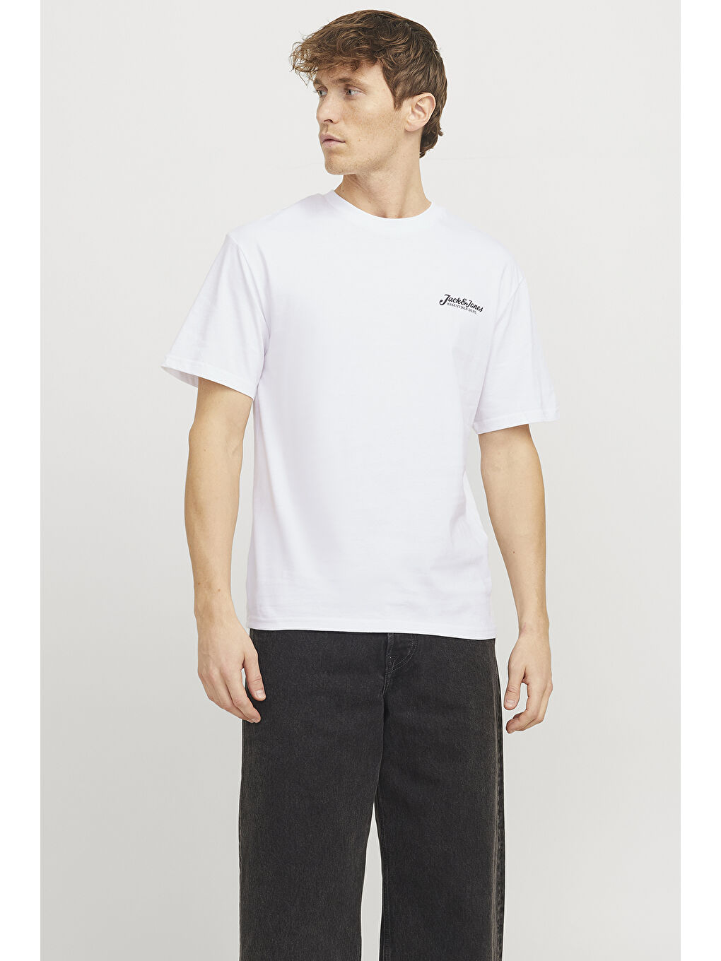 Beyaz Jjbeau %100 Pamuk Relaxed Fit Bisiklet Yaka Tişört 12275012