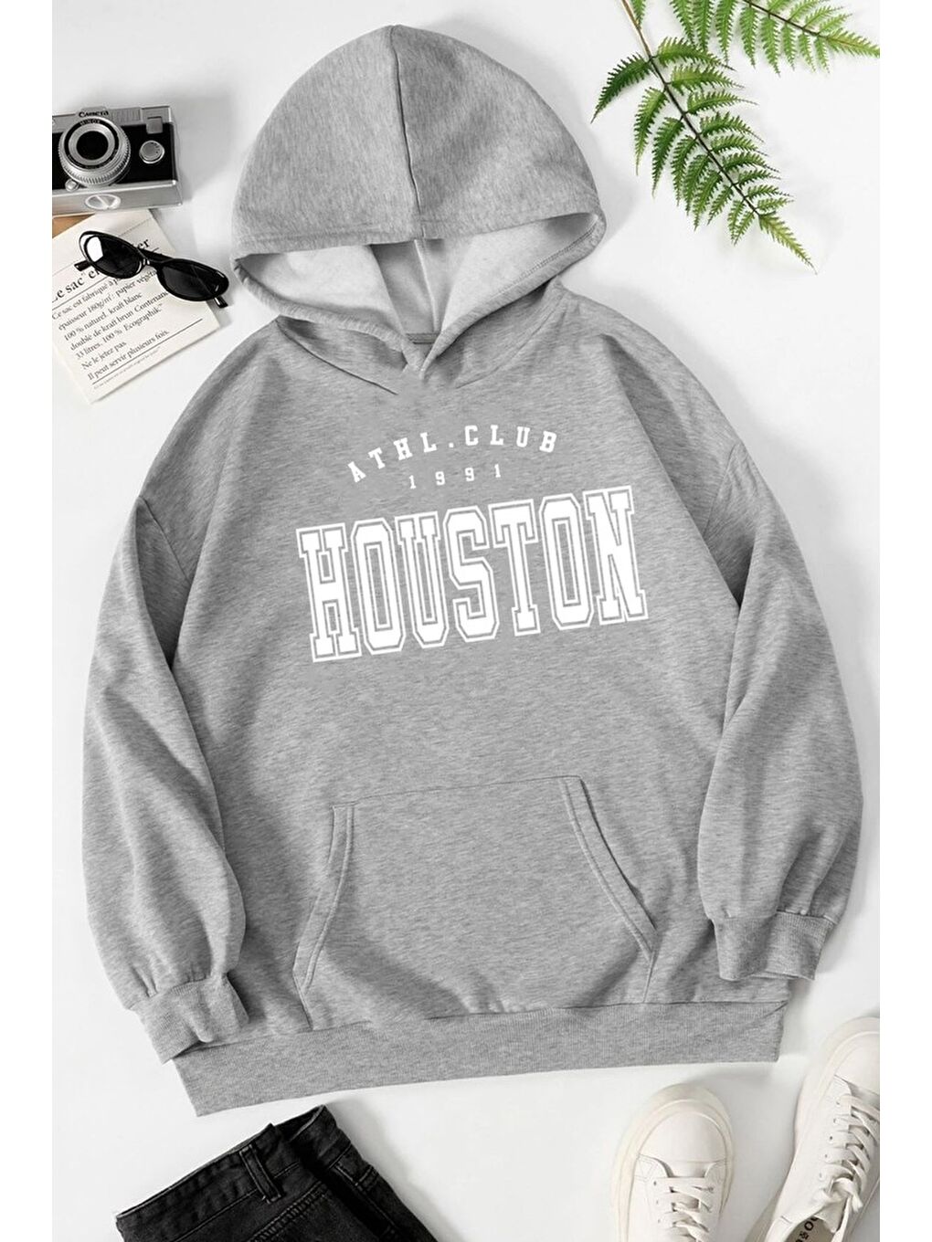 uyguntarz Gri Unisex Houston Baskılı Sweatshirt