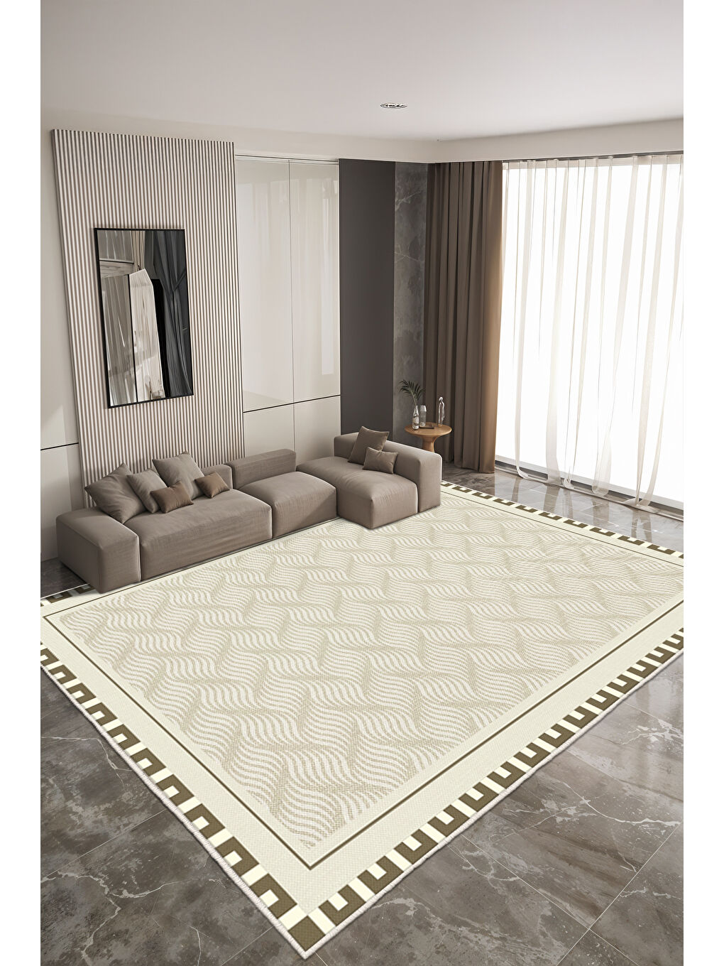 Bej Dekoratif Soft Modern Kaymaz Yıkanabilir Salon Halısı Mutfak Halısı Koridor Halısı Yolluk-3