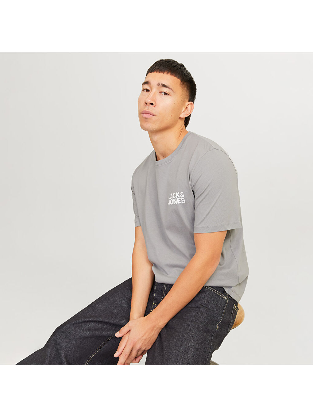 Corp Logo Ss O Neck Erkek Gri Yuvarlak Yaka Spor Tişört-1