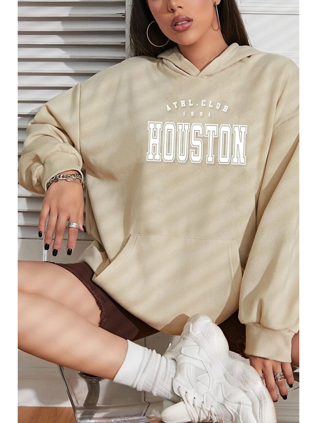 uyguntarz Bej Unisex Houston Baskılı Sweatshirt