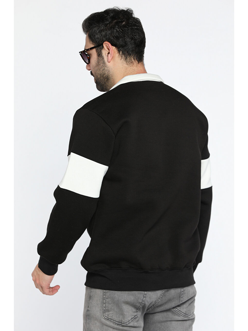 Mishar İtalia Siyah Erkek Polo Yaka Şerit Detaylı Üç İplik Şardonlu Sweatshirt - 2