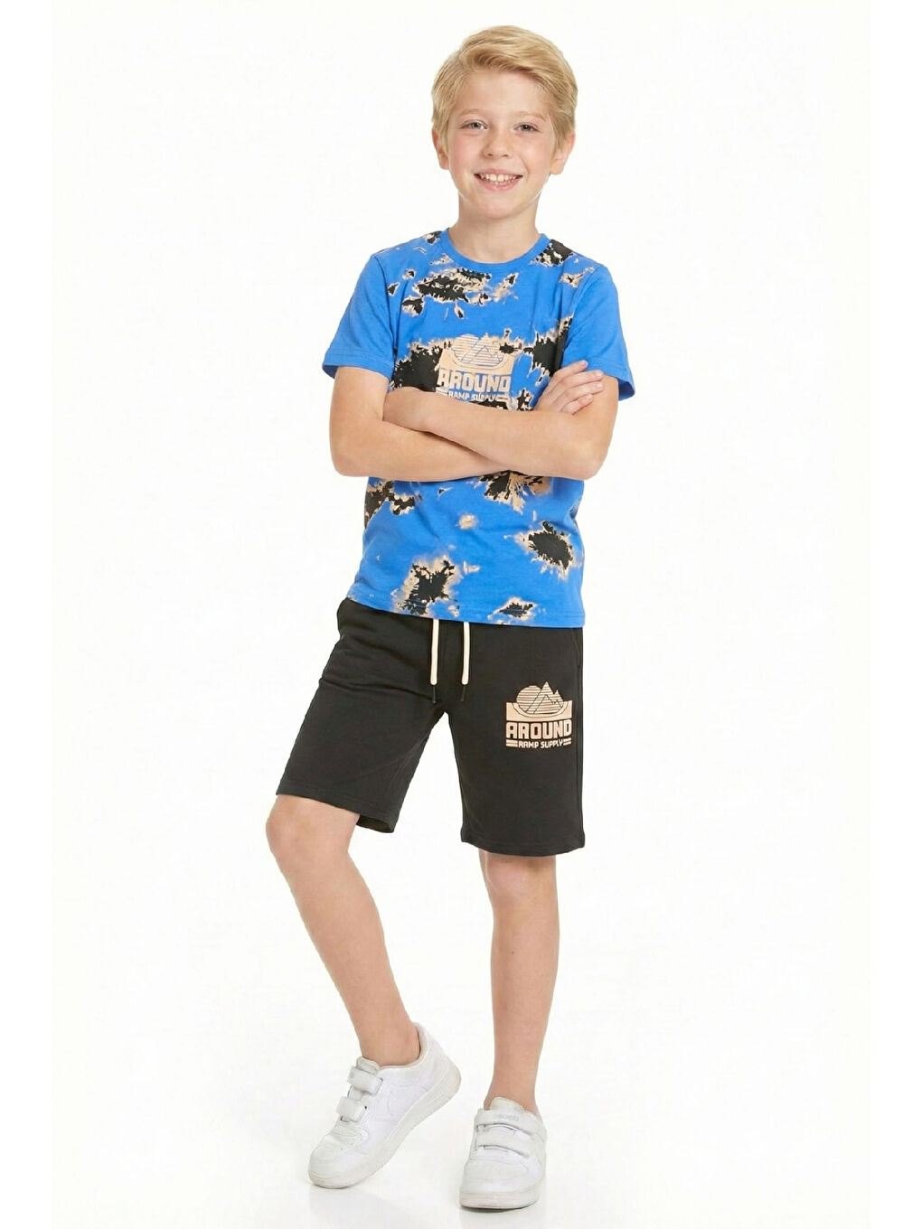 Mavi Erkek Çocuk Görsel Tasarımlı ve Kaprili Alt-Üst Takım 3-10 Yaş 12554