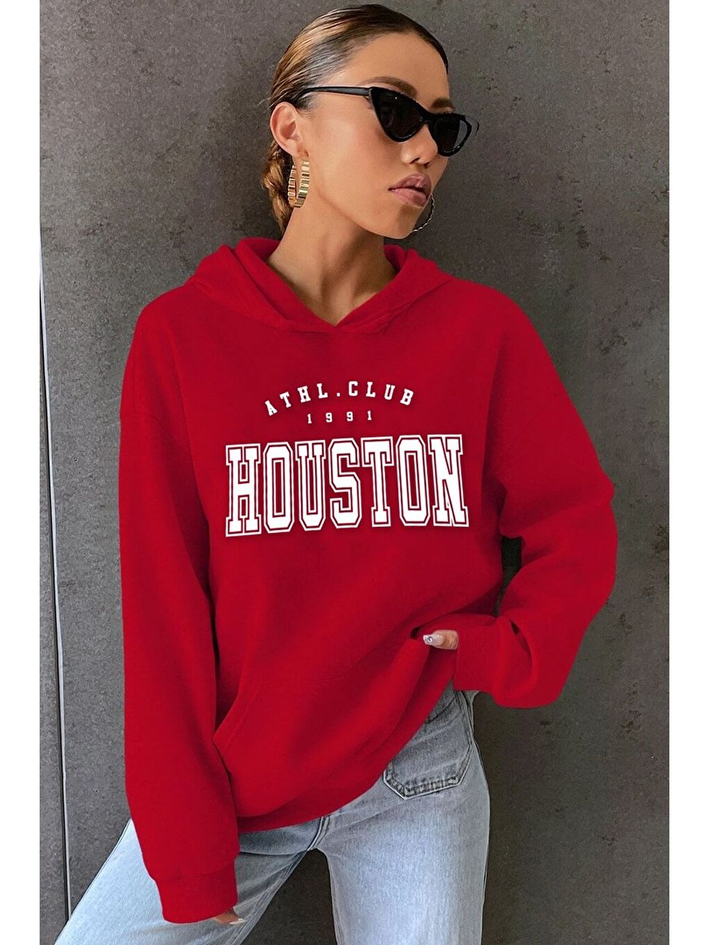 uyguntarz Kırmızı Unisex Houston Baskılı Sweatshirt