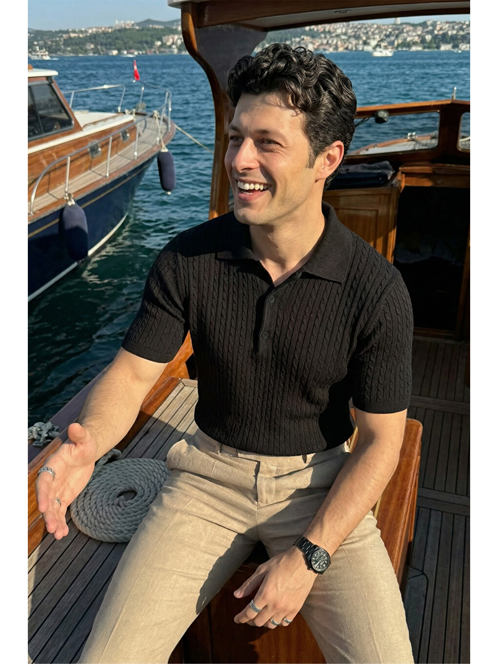 Siyah Tangi Premium Pamuk Slim Fit Polo Yaka Erkek Triko Tişört-3