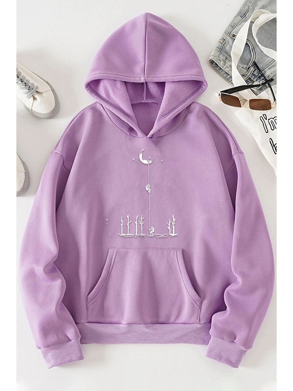 uyguntarz Lila Unisex Uzay Temalı Sweatshirt