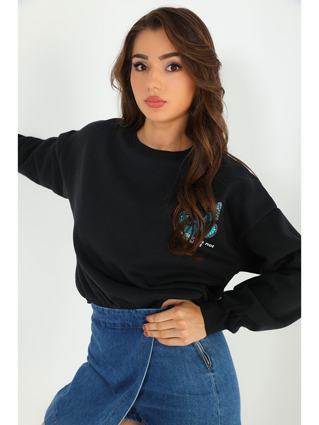 GÜLSELİ Siyah Kadın Şardonlu Salaş Sweatshirt - 2