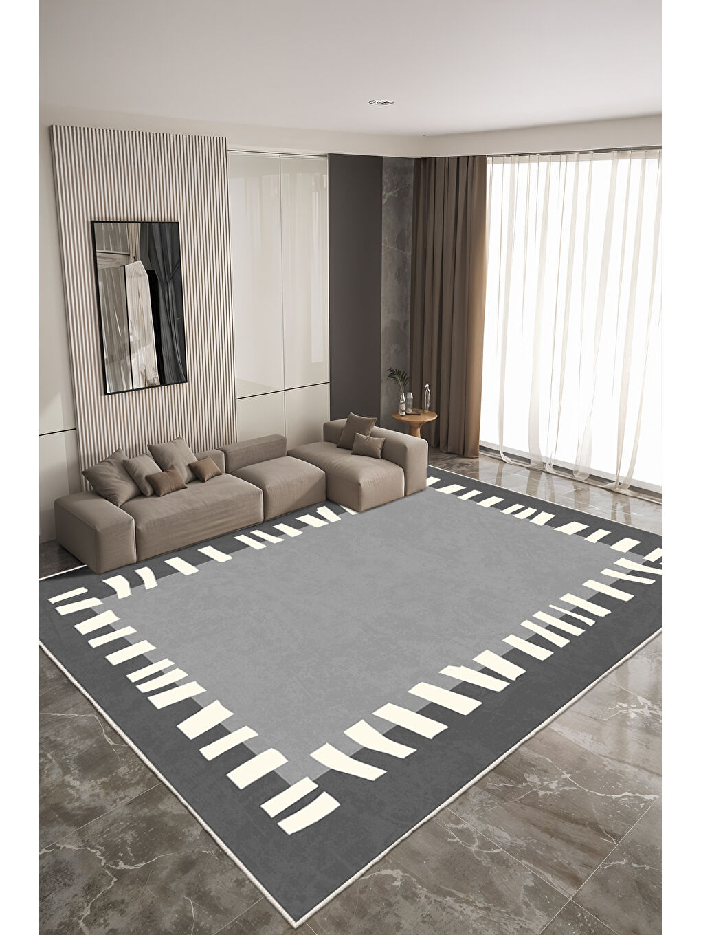 Antrasit Dekoratif Soft Modern Kaymaz Yıkanabilir Salon Halısı Mutfak Halısı Koridor Halısı Yolluk-3