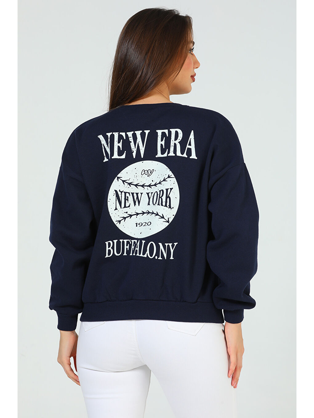 Lacivert Kadın Şardonlu Baskılı Sweatshirt-7