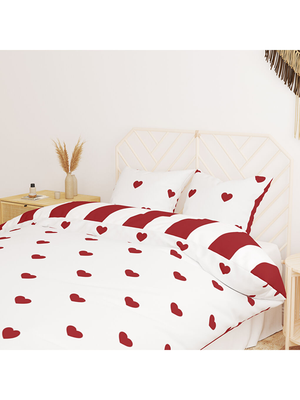 Karışık Sevgililer Günü Özel Çift Kişilik Pamuklu Nevresim Takımı 200x220 cm Çift Taraf Baskılı-1