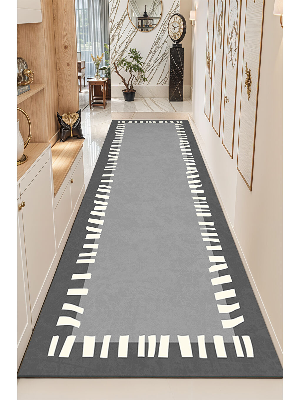 Antrasit Dekoratif Soft Modern Kaymaz Yıkanabilir Salon Halısı Mutfak Halısı Koridor Halısı Yolluk-4