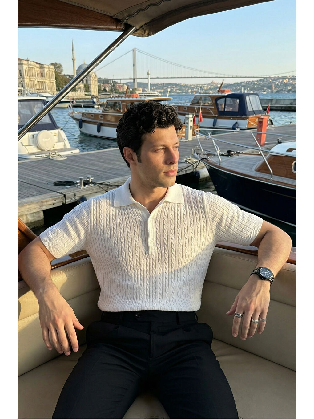 Beyaz Tangi Premium Pamuk Slim Fit Polo Yaka Erkek Triko Tişört-4