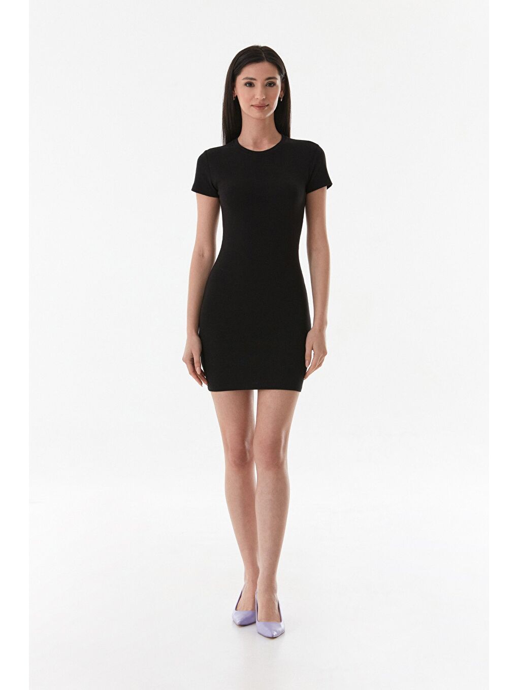 Siyah Basic Bisiklet Yaka Elbise