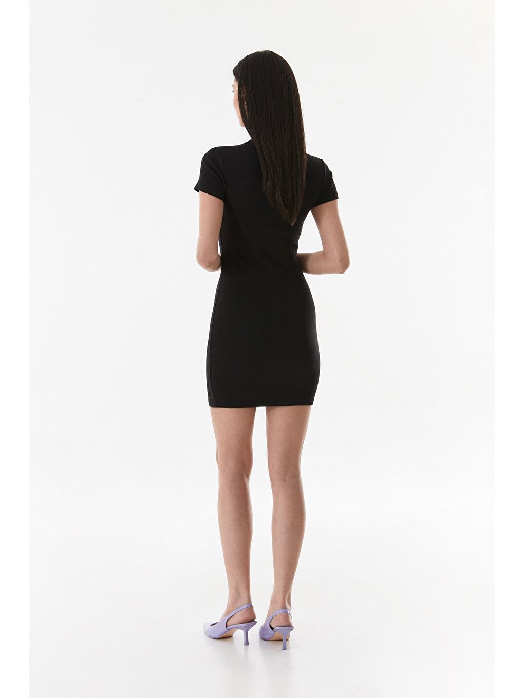 Siyah Basic Bisiklet Yaka Elbise-4