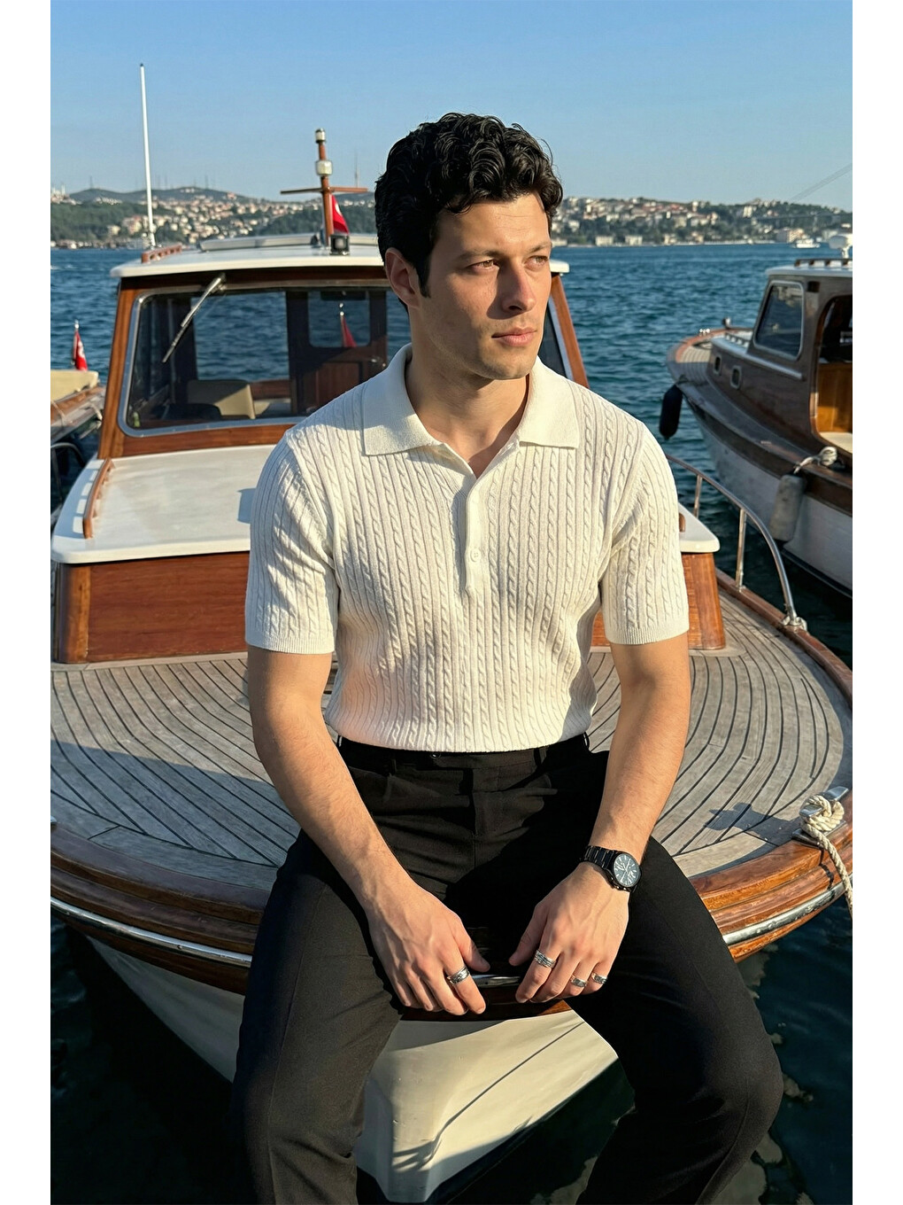 Beyaz Tangi Premium Pamuk Slim Fit Polo Yaka Erkek Triko Tişört-5