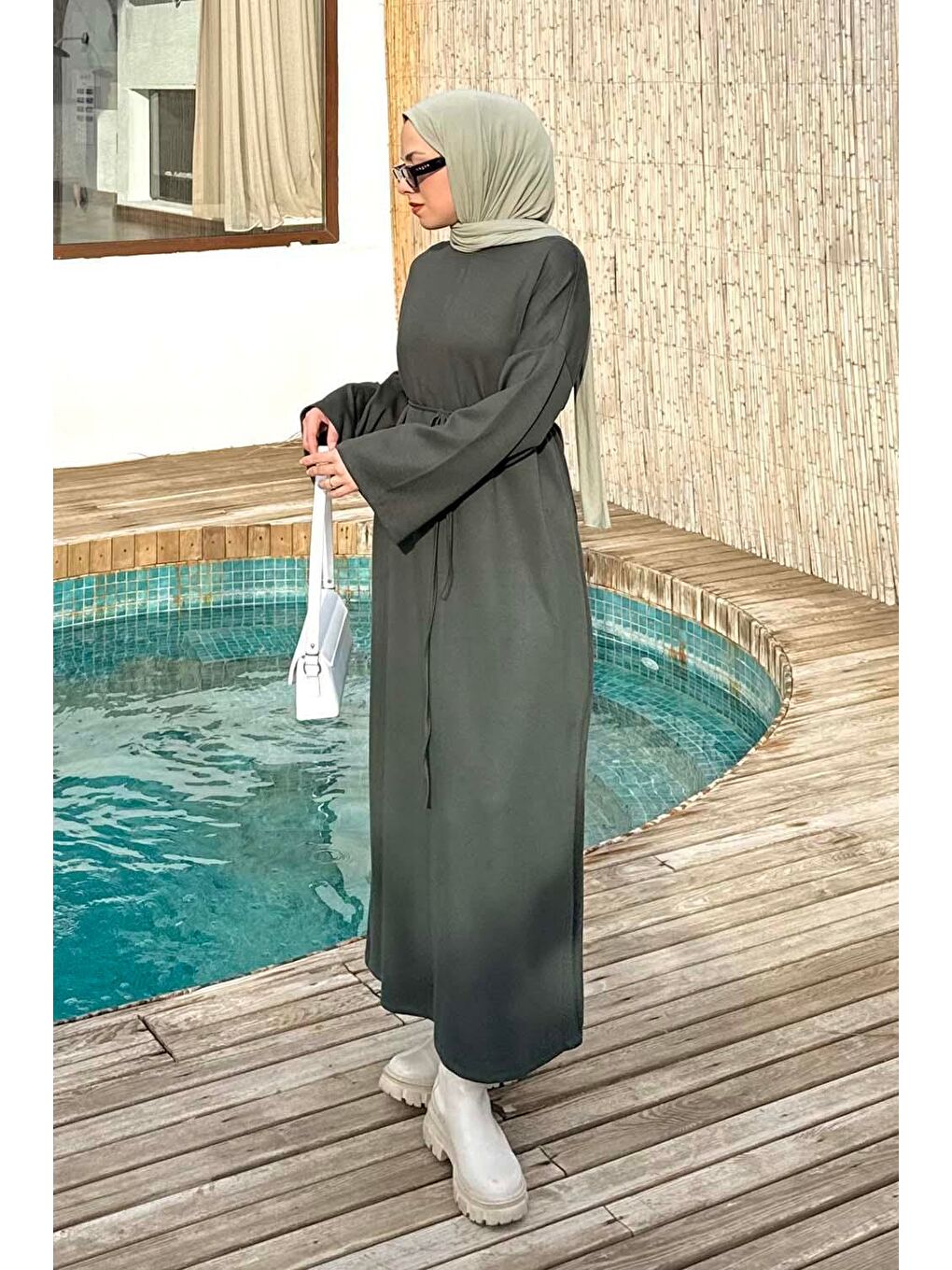 İki İplik Elbise Koyu Yeşil-1