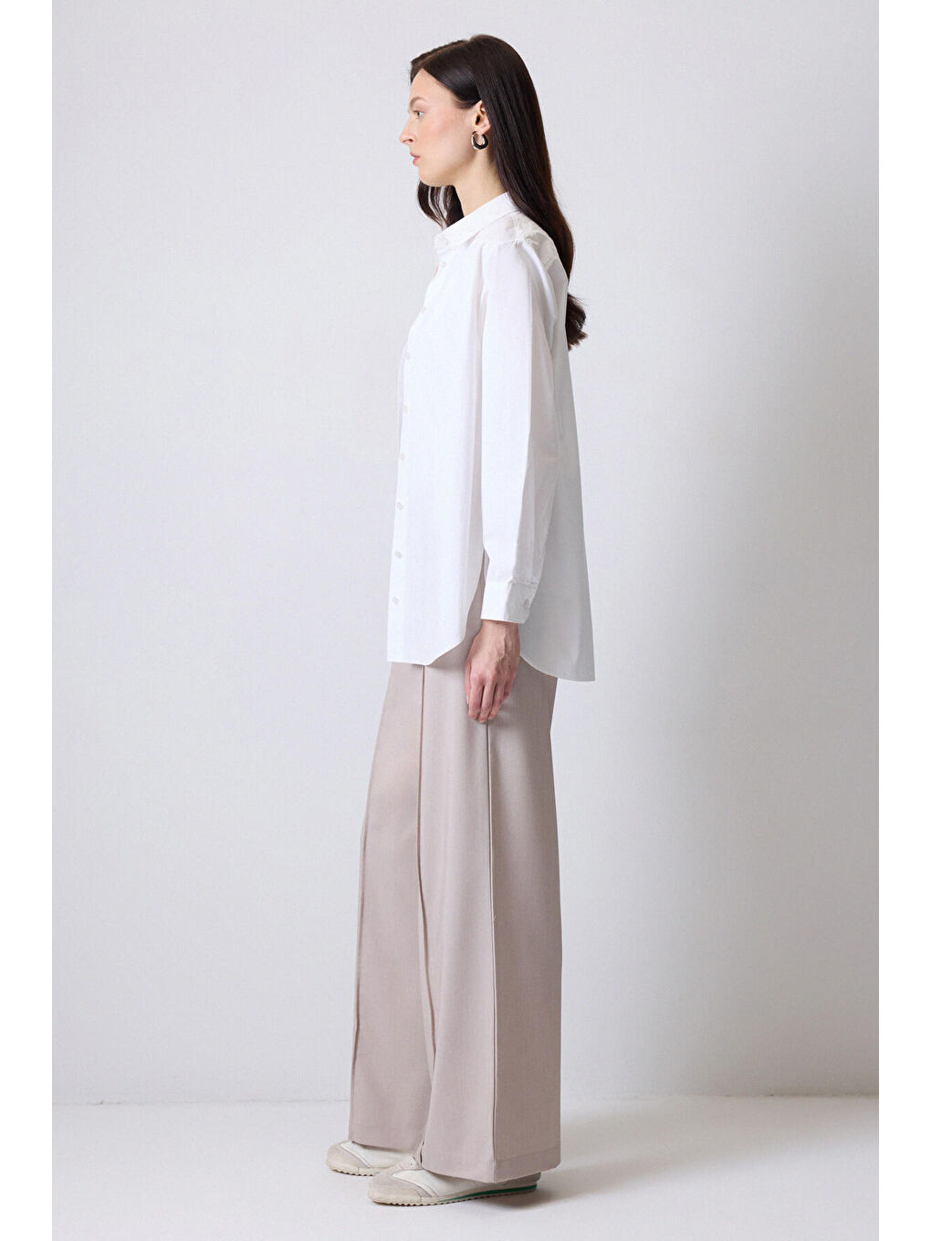 Bej Beli Lastikli Nervürlü Pantolon-2