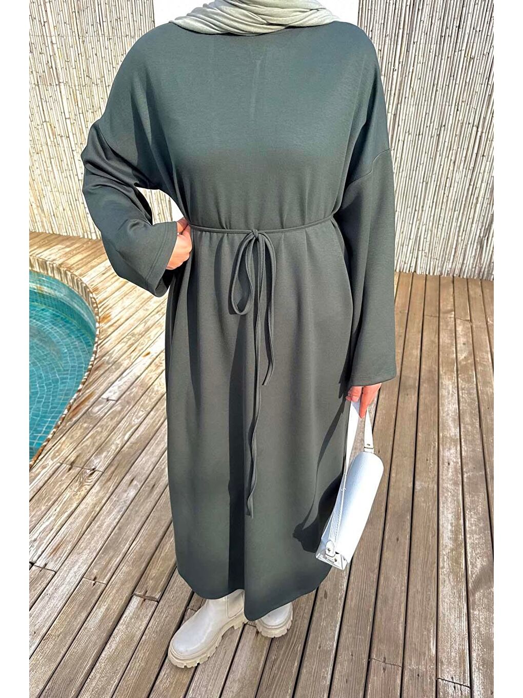 İki İplik Elbise Koyu Yeşil-2