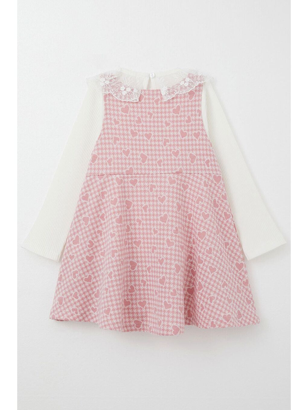 Kız Çocuk Uzun Kollu Jile Elbise Bodyli Kalp Desenli Pembe (8 Yaş)-1