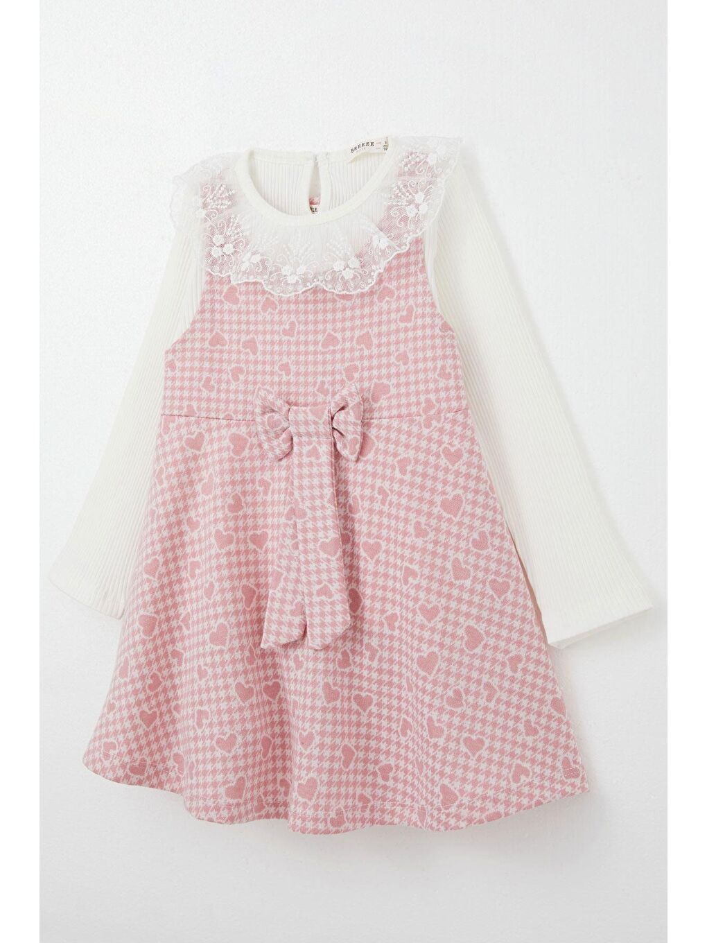 Kız Çocuk Uzun Kollu Jile Elbise Bodyli Kalp Desenli Pembe (8 Yaş)-2