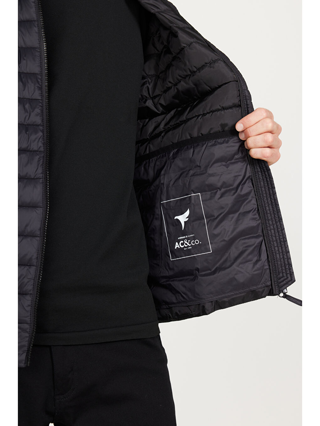 Erkek Siyah Standart Fit Normal Kesim Dik Yaka Desenli Mont-3