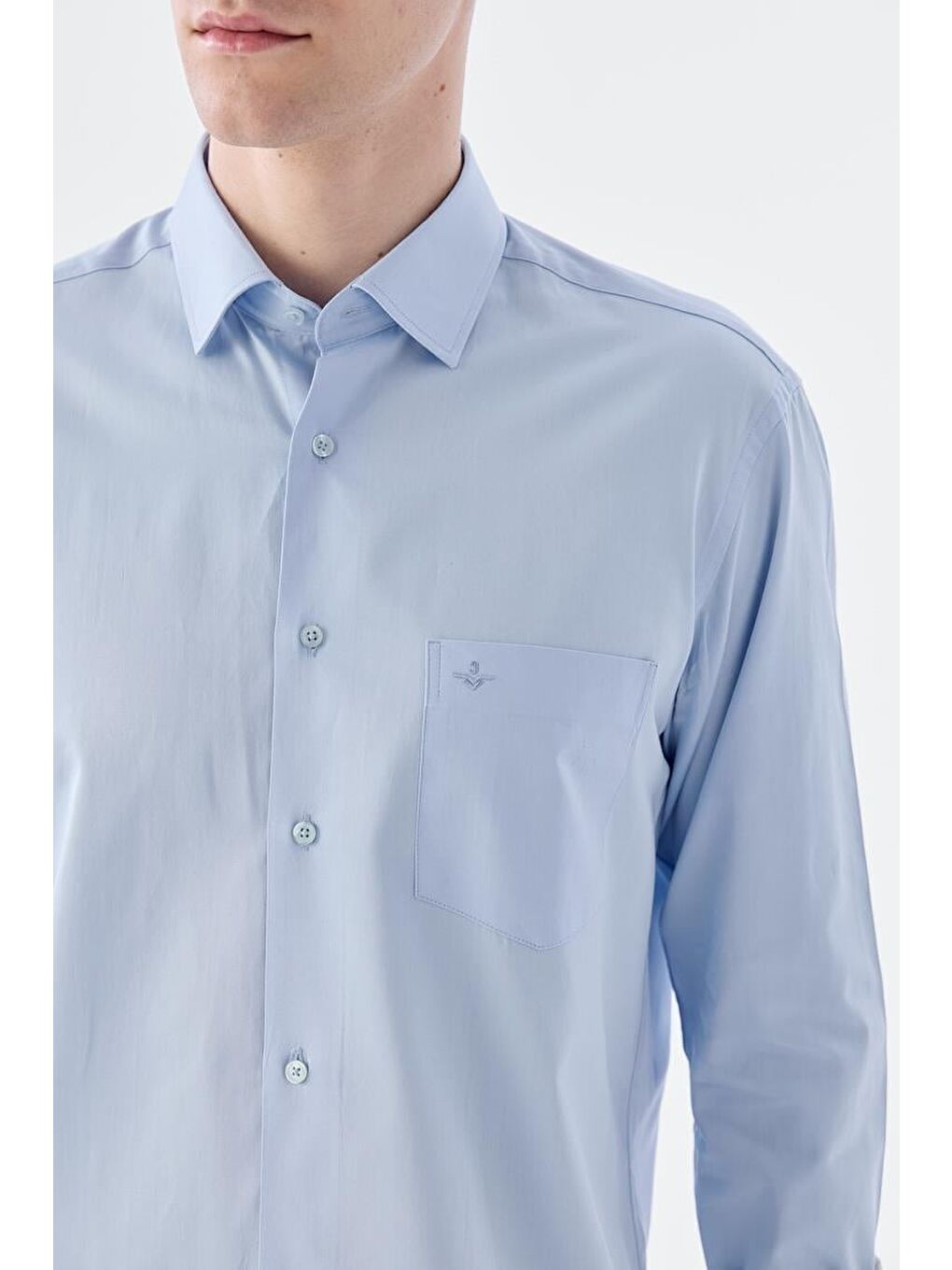 Mavi Klasik Fit İtalyan Yaka Uzun Kol Klasik Kravatlık %100 Pamuk Saten Gömlek-2