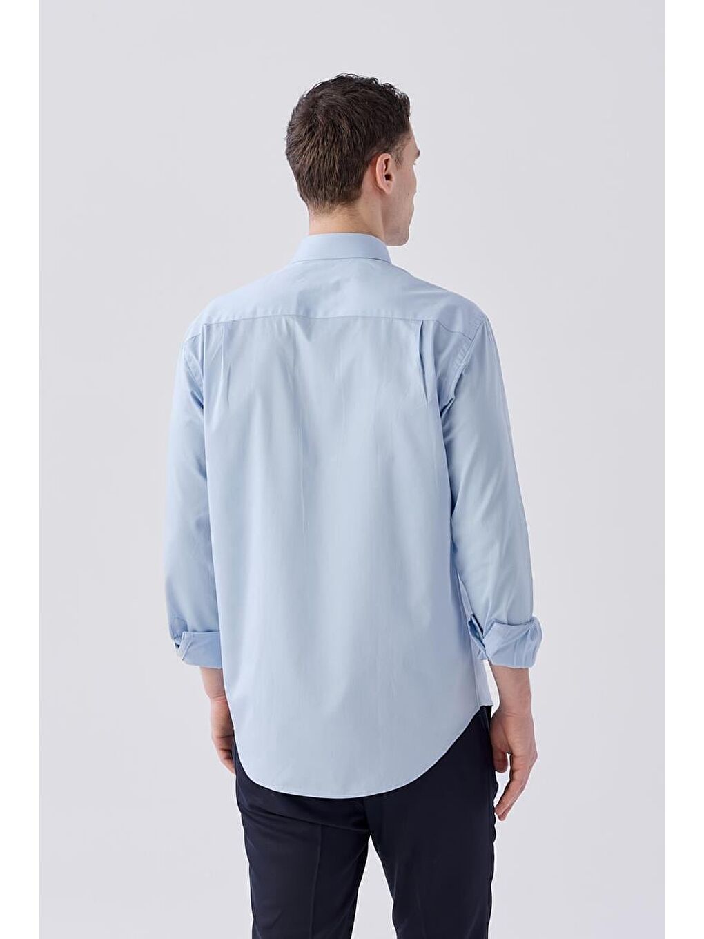 Mavi Klasik Fit İtalyan Yaka Uzun Kol Klasik Kravatlık %100 Pamuk Saten Gömlek-3