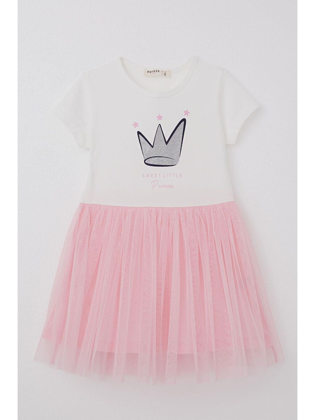 Kız Çocuk Elbise Simli Prenses Tacı Baskılı Yıldız Detaylı Beyaz (3 Yaş)