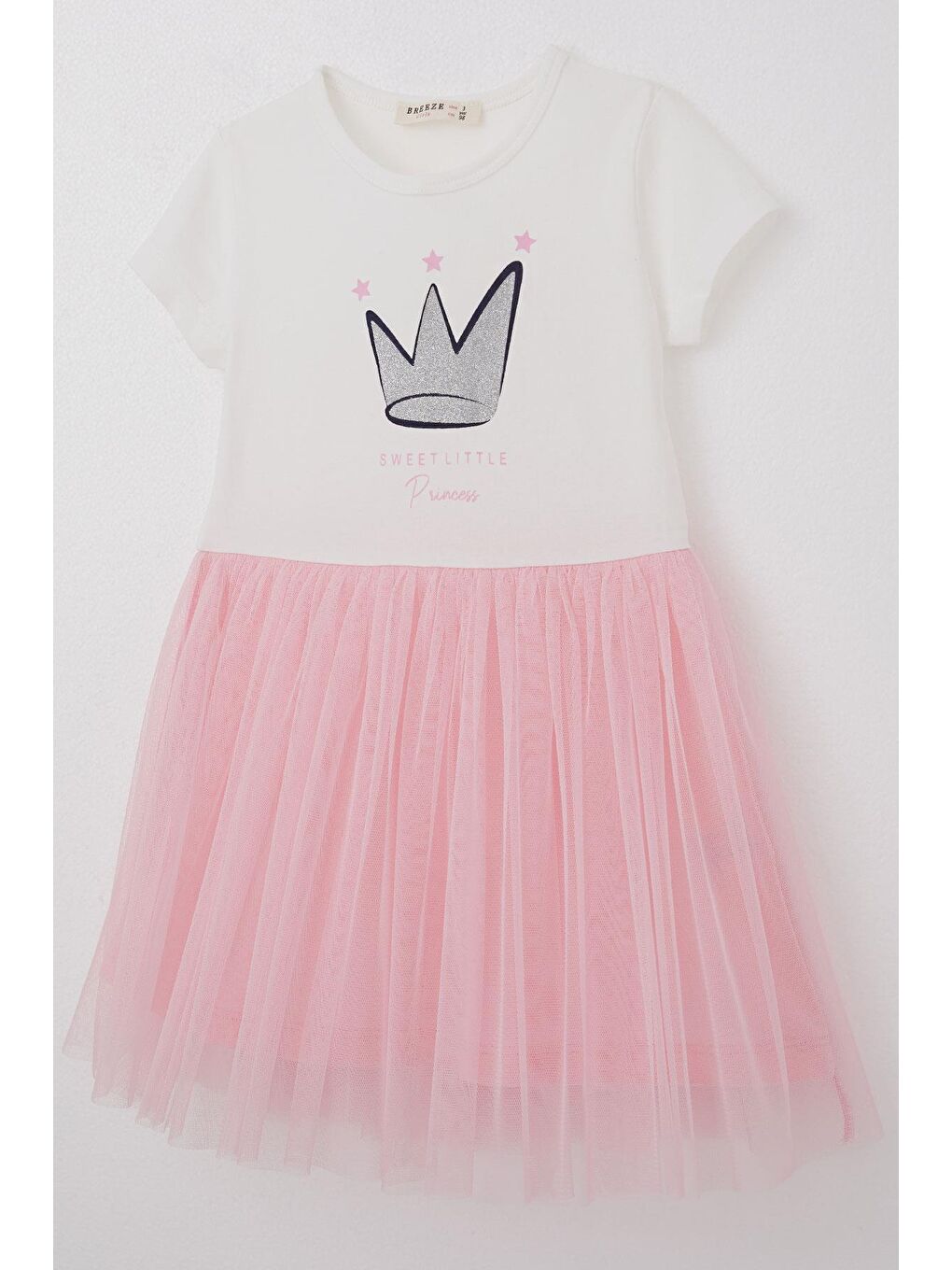 Kız Çocuk Elbise Simli Prenses Tacı Baskılı Yıldız Detaylı Beyaz (3 Yaş)-2