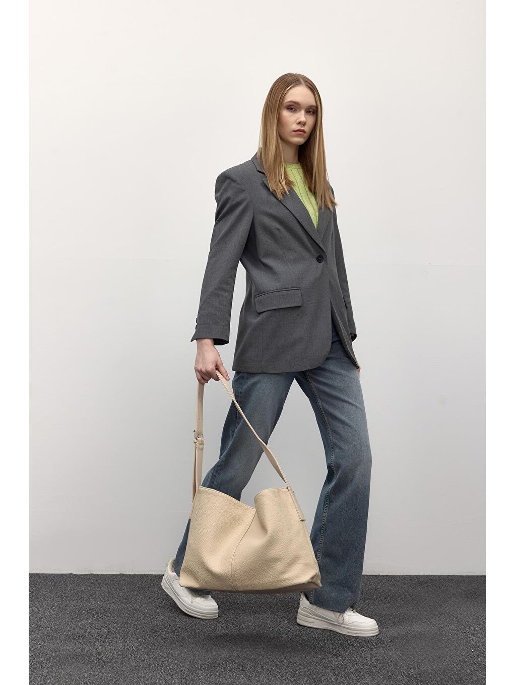 Ekru Agatha Deri Omuz Çantası Krem-2