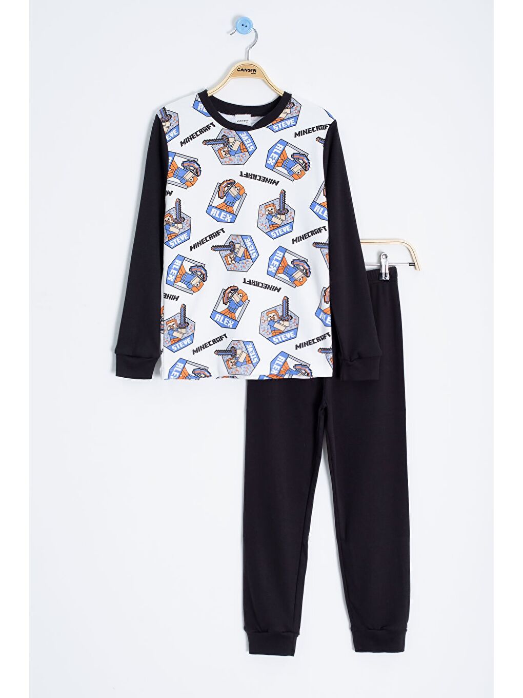 Ekru Çizgi Karakter Baskılı Erkek Çocuk Pijama Takımı 22765