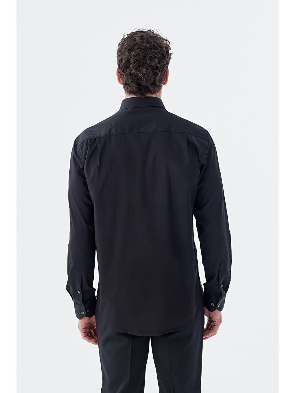 Siyah Klasik Fit İtalyan Yaka Uzun Kol Klasik Kravatlık %100 Pamuk Saten Gömlek-3