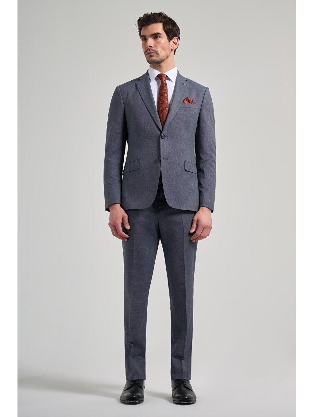 Lacivert Kendinden Desenli Bez Ayağı Mono Yaka Tam Astar Esnek 6 Drop Slim Fit Takım Elbise 1001250168