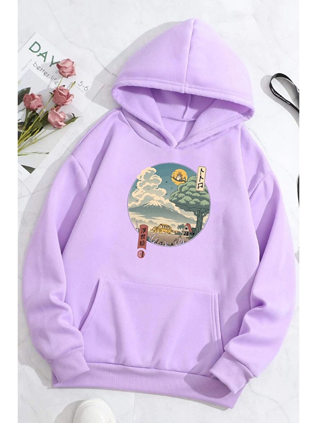 uyguntarz Lila Unisex Neighbor's Ukiyo e Baskılı Sweatshirt